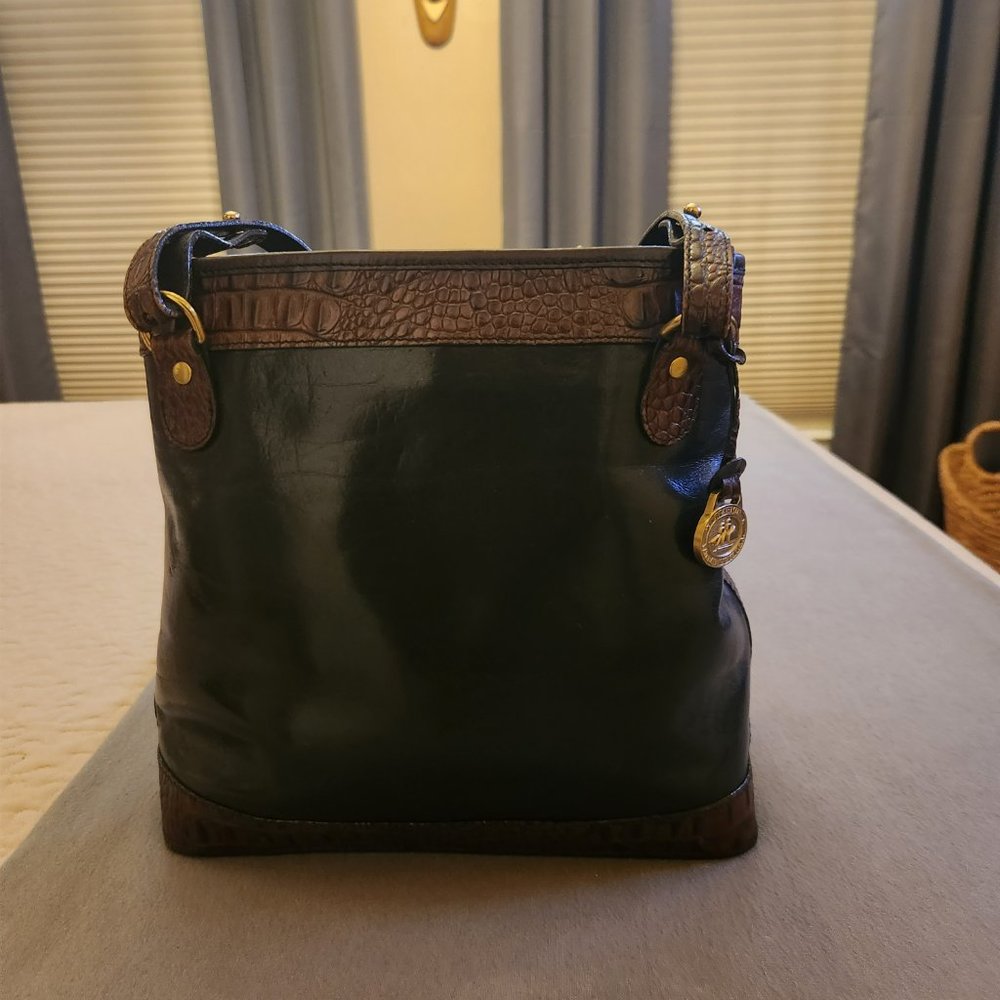 BRAHMIN VINTAGE TUSCAN SHOULDER BAG BLACK / BROWN MELBOURNE & LEATHER